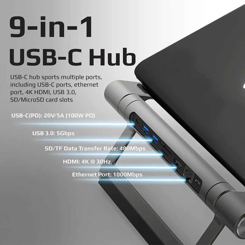PROMATE PRIMEBASE-C GRAY 9-in-1 Multiport USB-C Hub with Laptop Stand PROMATE PRIMEBASE-C GRAY 9-in-1 Multiport USB-C Hub with Laptop Stand